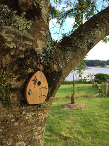 Wooden Fairy Door - Cornish Oak - Sitting Fairy